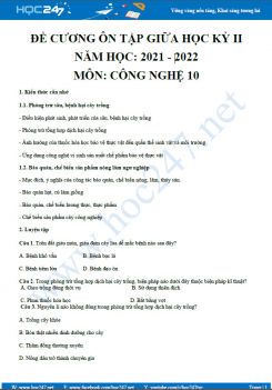 Đề cương ôn tập giữa HK2 môn Công nghệ 10 năm 2021-2022