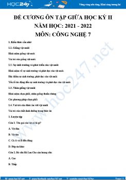Đề cương ôn tập giữa HK2 môn Công nghệ 7 năm 2021-2022