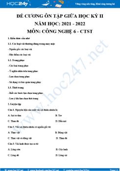 Đề cương ôn tập giữa HK2 môn Công nghệ 6 CTST năm 2021-2022