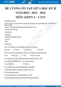 Đề cương ôn tập giữa HK2 môn KHTN  6 CTST năm 2021-2022