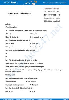 Bộ 5 đề thi giữa HK2 môn Công nghệ 6 Cánh diều năm 2021-2022 -Trường THCS Lê Danh Phương