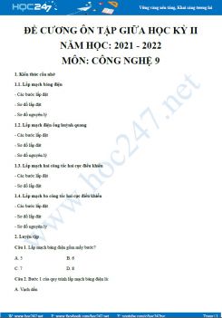 Đề cương ôn tập giữa HK2 môn Công nghệ 9 năm 2021-2022