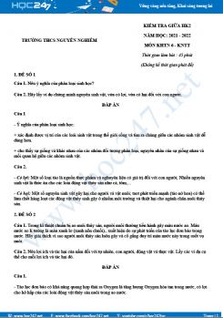 Bộ 5 đề thi giữa HK2 môn KHTN  6 KNTT năm 2021-2022 -Trường THCS Nguyễn Nghiêm có đáp án