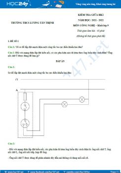 Bộ 5 đề thi giữa HK2 môn Công nghệ 9 năm 2021-2022 -Trường THCS Lương Tấn Thịnh có đáp án