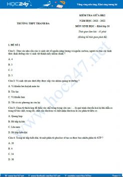 Bộ 5 đề thi giữa HK2 môn Sinh học 10 năm 2021-2022 - Trường THPT Thanh Đa có đáp án