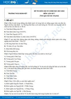 Bộ 5 đề thi giữa HK2 môn Lịch sử 7 có đáp án năm 2021-2022 Trường THCS Đoàn Kết