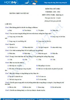 Bộ 5 đề thi giữa HK2 môn Công nghệ 11 năm 2021-2022 -Trường THPT Nguyễn Du có đáp án