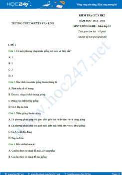 Bộ 5 đề thi giữa HK2 môn Công nghệ 10 năm 2021-2022 - Trường THPT Nguyễn Văn Linh có đáp án