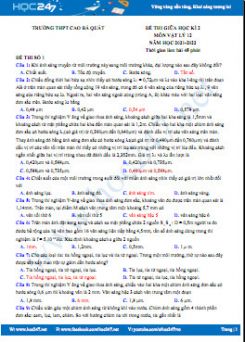 Bộ 5 đề thi giữa HK2 môn Vật Lý 12 năm học 2021-2022 có đáp án Trường THPT Cao Bá Quát