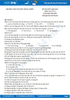 Bộ 5 đề thi giữa HK2 môn Vật Lý 12 năm học 2021-2022 có đáp án Trường THPT Nguyễn Trung Thiên