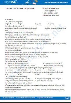 Bộ 5 đề thi giữa HK2 môn Vật Lý 10 năm học 2021-2022 có đáp án Trường THPT Nguyễn Thượng Hiền