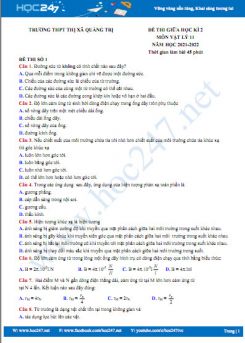 Bộ 5 đề thi giữa HK2 môn Vật Lý 11 năm học 2021-2022 có đáp án Trường THPT Thị Xã Quảng Trị