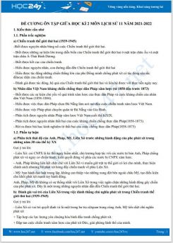 Đề cương ôn tập giữa HK2 môn Lịch Sử 11 năm 2021-2022