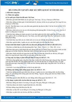 Đề cương ôn tập giữa HK2 môn Lịch Sử 10 năm 2021-2022