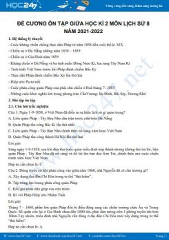 Đề cương ôn tập giữa HK2 môn Lịch Sử 8 năm 2021-2022