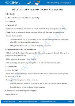 Đề cương ôn tập giữa HK2 môn GDCD 10 năm 2021-2022