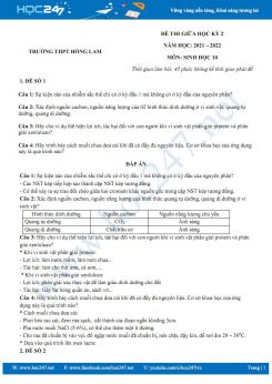Bộ 5 đề thi giữa HK2 môn Sinh học 10 năm 2021-2022 - Trường THPT Hồng Lam có đáp án
