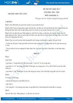 Bộ 5 đề thi giữa HK2 môn Sinh học 11 năm 2021-2022 - Trường THPT Yên Lãng có đáp án