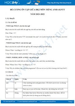 Đề cương ôn tập giữa HK2 môn Tiếng Anh 6 KNTT năm 2021-2022