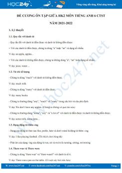 Đề cương ôn tập giữa HK2 môn Tiếng Anh 6 CTST năm 2021-2022