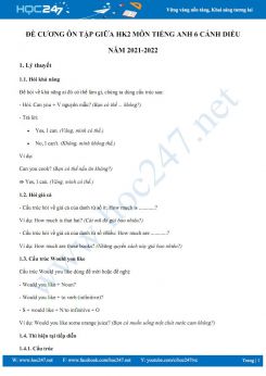 Đề cương ôn tập giữa HK2 môn Tiếng Anh 6 Cánh diều năm 2021-2022