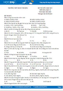 Bộ 5 đề thi giữa HK2 môn Hóa học 12 năm học 2021-2022 có đáp án Trường THPT Đoàn Thượng