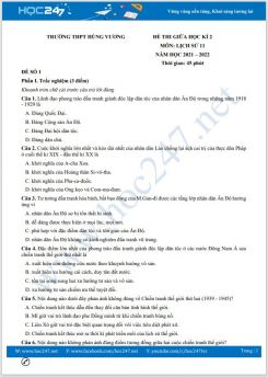 Bộ 5 đề thi giữa HK2 môn Lịch Sử 11 năm 2021-2022 có đáp án Trường THPT Hùng Vương