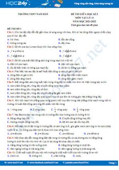 Bộ 5 đề thi giữa HK2 môn Vật Lý 11 năm học 2021-2022 có đáp án Trường THPT Nam Đàn