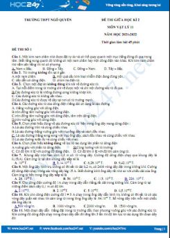 Bộ 5 đề thi giữa HK2 môn Vật Lý 11 năm học 2021-2022 có đáp án Trường THPT Ngô Quyền