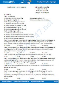Bộ 5 đề thi giữa HK2 môn Vật Lý 12 năm học 2021-2022 có đáp án Trường THPT Đoàn Thượng