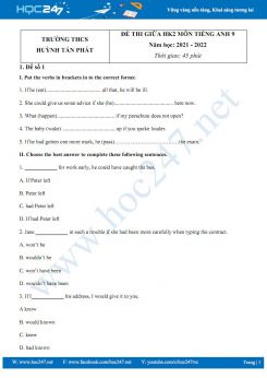 Bộ 5 đề thi giữa HK2 môn Tiếng Anh 9 năm học 2021-2022 Trường THCS Huỳnh Tấn Phát