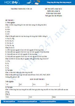 Bộ 5 đề thi giữa HK2 môn Hóa học 8 năm học 2021-2022 có đáp án Trường THCS Chu Văn An