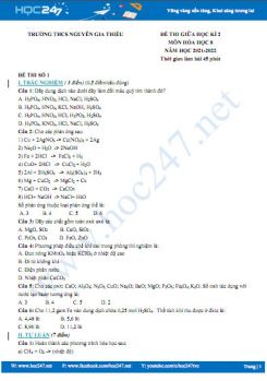 Bộ 5 đề thi giữa HK2 môn Hóa học 8 năm học 2021-2022 có đáp án Trường THCS Nguyễn Gia Thiều