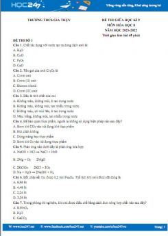 Bộ 5 đề thi giữa HK2 môn Hóa học 8 năm học 2021-2022 có đáp án Trường THCS Gia Thụy