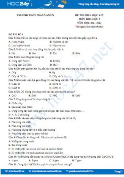 Bộ 5 đề thi giữa HK2 môn Hóa học 9 năm học 2021-2022 có đáp án Trường THCS Trần Văn Ơn
