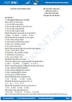 Bộ 5 đề thi giữa HK2 môn Hóa học 9 năm học 2021-2022 có đáp án Trường THCS Hồng Bàng