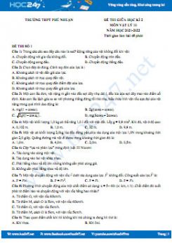 Bộ 5 đề thi giữa HK2 môn Vật Lý 10 năm học 2021-2022 có đáp án Trường THPT Phú Nhuận