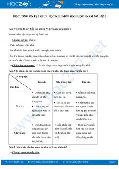 Đề cương ôn tập giữa HK2 môn Sinh Học 8 năm 2021-2022