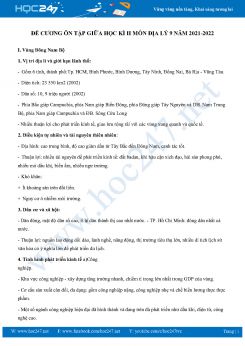 Đề cương ôn tập giữa HK2 môn Địa Lý 9 năm 2021-2022