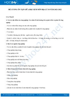 Đề cương ôn tập giữa HK2 môn Địa Lý 10 năm 2021-2022