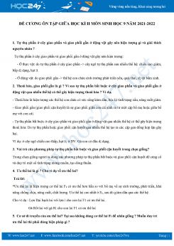 Đề cương ôn tập giữa HK2 môn Sinh Học 9 năm 2021-2022