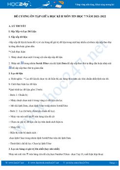 Đề cương ôn tập giữa HK2 môn Tin học 7 năm 2021-2022