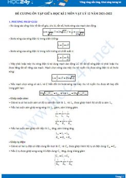 Đề cương ôn tập giữa HK2 môn Vật Lý 12 năm 2021-2022