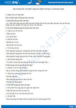 Đề cương ôn tập giữa HK2 môn Tin học 10 năm 2021-2022