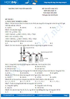 Bộ 5 đề thi giữa HK2 môn Hóa học 10 năm 2021-2022 có đáp án Trường THPT Nguyễn Khuyến