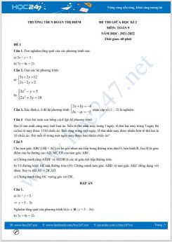 Bộ 5 đề thi giữa HK2 môn Toán 9  năm 2021-2022 có đáp án Trường THCS Đoàn Thị Điểm