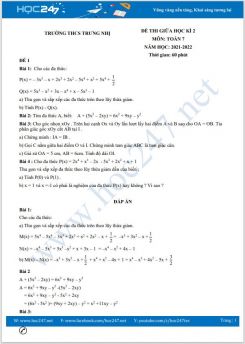 Bộ 5 đề thi giữa HK2 môn Toán 7 năm 2021-2022 có đáp án Trường THCS Trưng Nhị