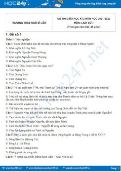 Bộ 5 đề thi giữa HK2 môn Lịch sử 7 có đáp án năm 2021-2022 Trường THCS Ngô Sĩ Liên