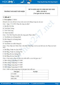 Bộ 5 đề thi giữa HK2 môn Lịch sử 8 có đáp án năm 2021-2022 Trường THCS Ngô Thời Nhiệm