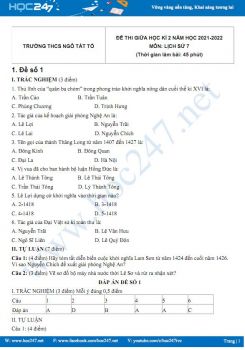 Bộ 5 đề thi giữa HK2 môn Lịch sử 7 có đáp án năm 2021-2022 Trường THCS Ngô Tất Tố